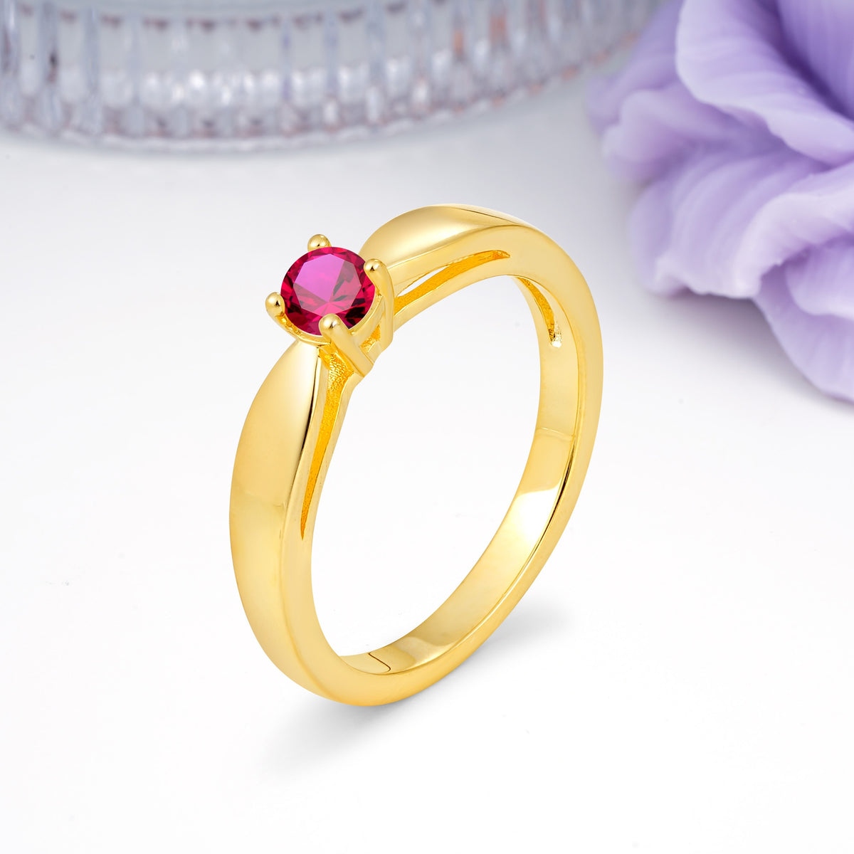 Classic Minimalist 4 Prong Round Cut Ruby Engagement Ring - Additional view