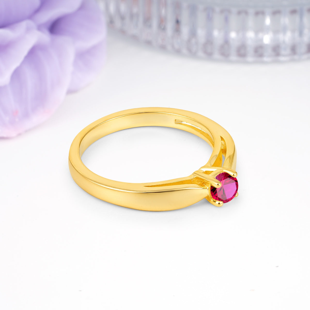 Classic Minimalist 4 Prong Round Cut Ruby Engagement Ring - Additional view