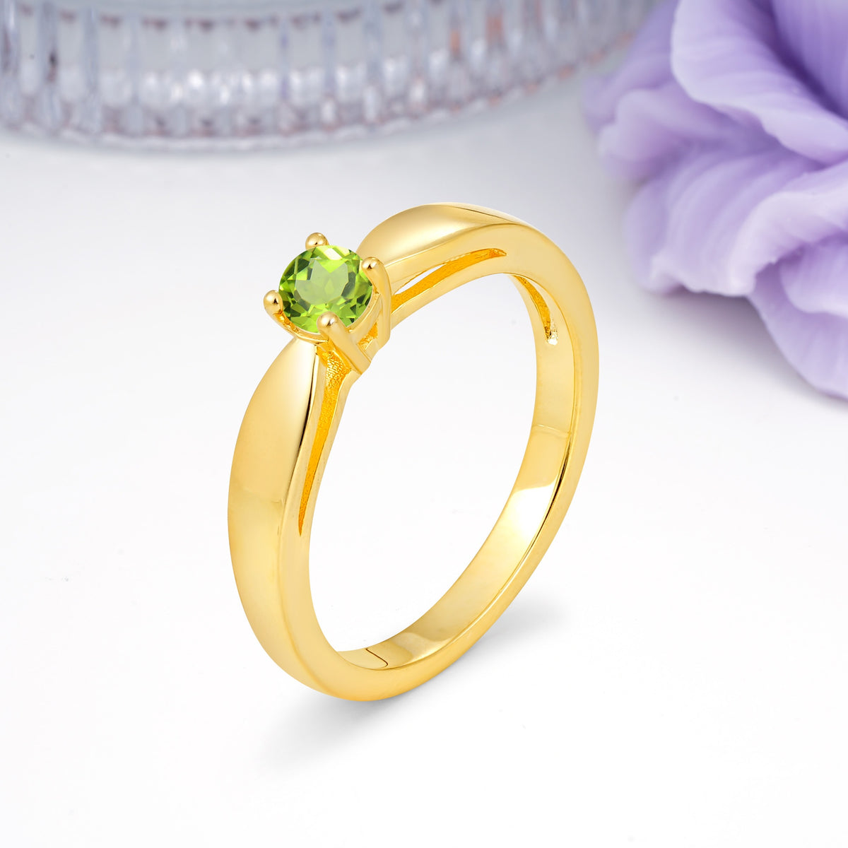 Classic Minimalist 4 Prong Round Cut Peridot Engagement Ring - Additional view