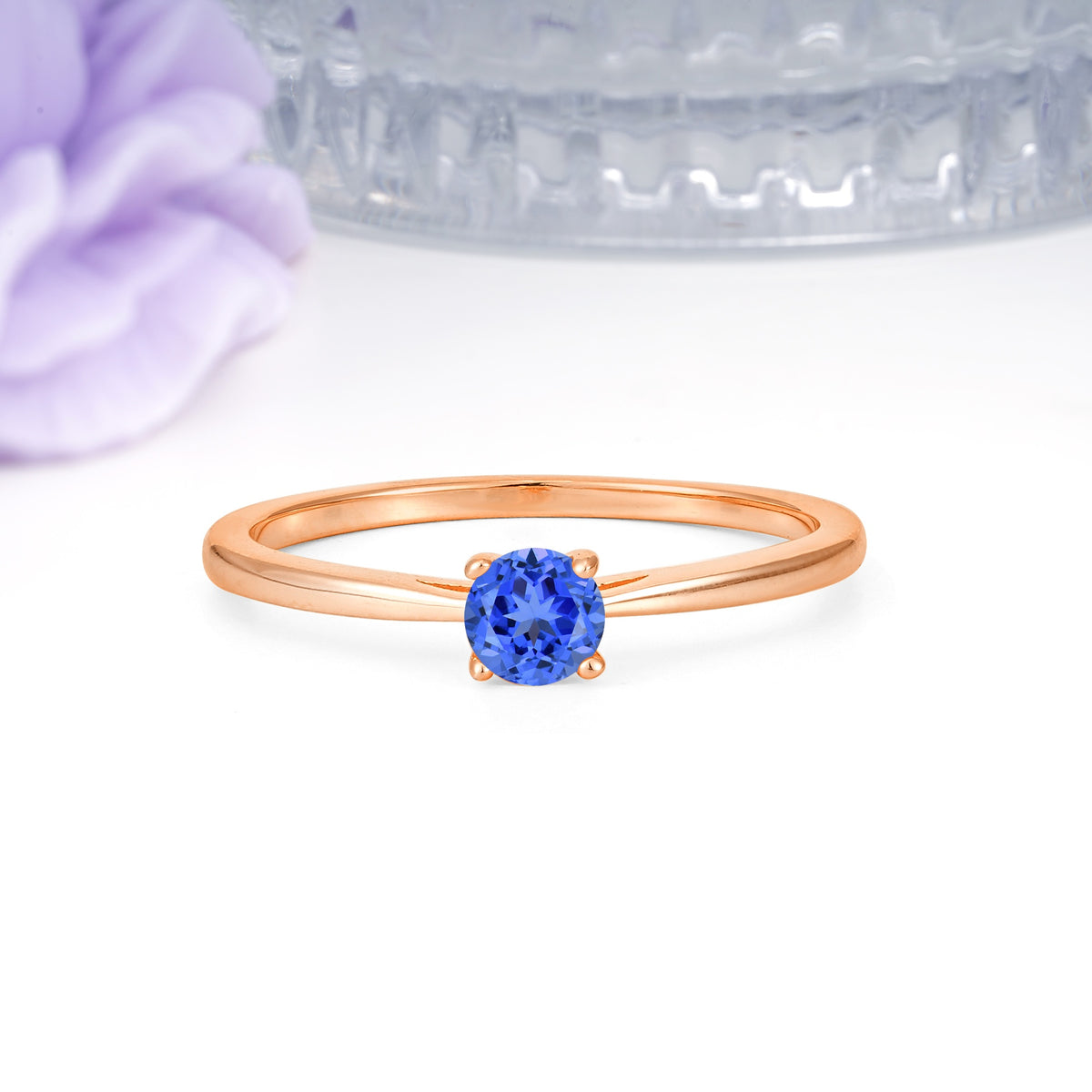 Minimalist Classic 4-Prong Round Cut Sapphire Engagement Ring - Additional view