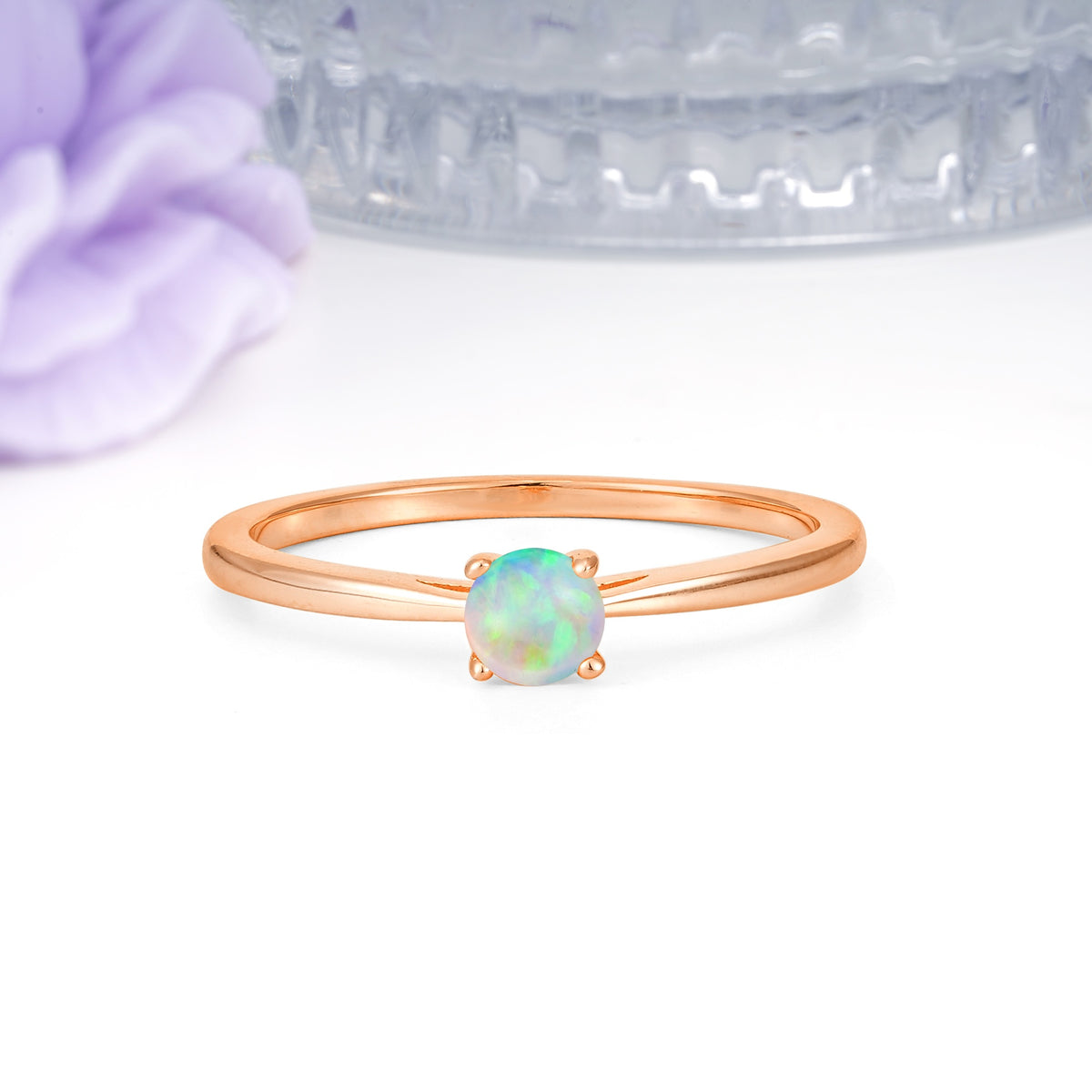 Minimalist Classic 4-Prong Round Cut Fire Opal Engagement Ring - Additional view