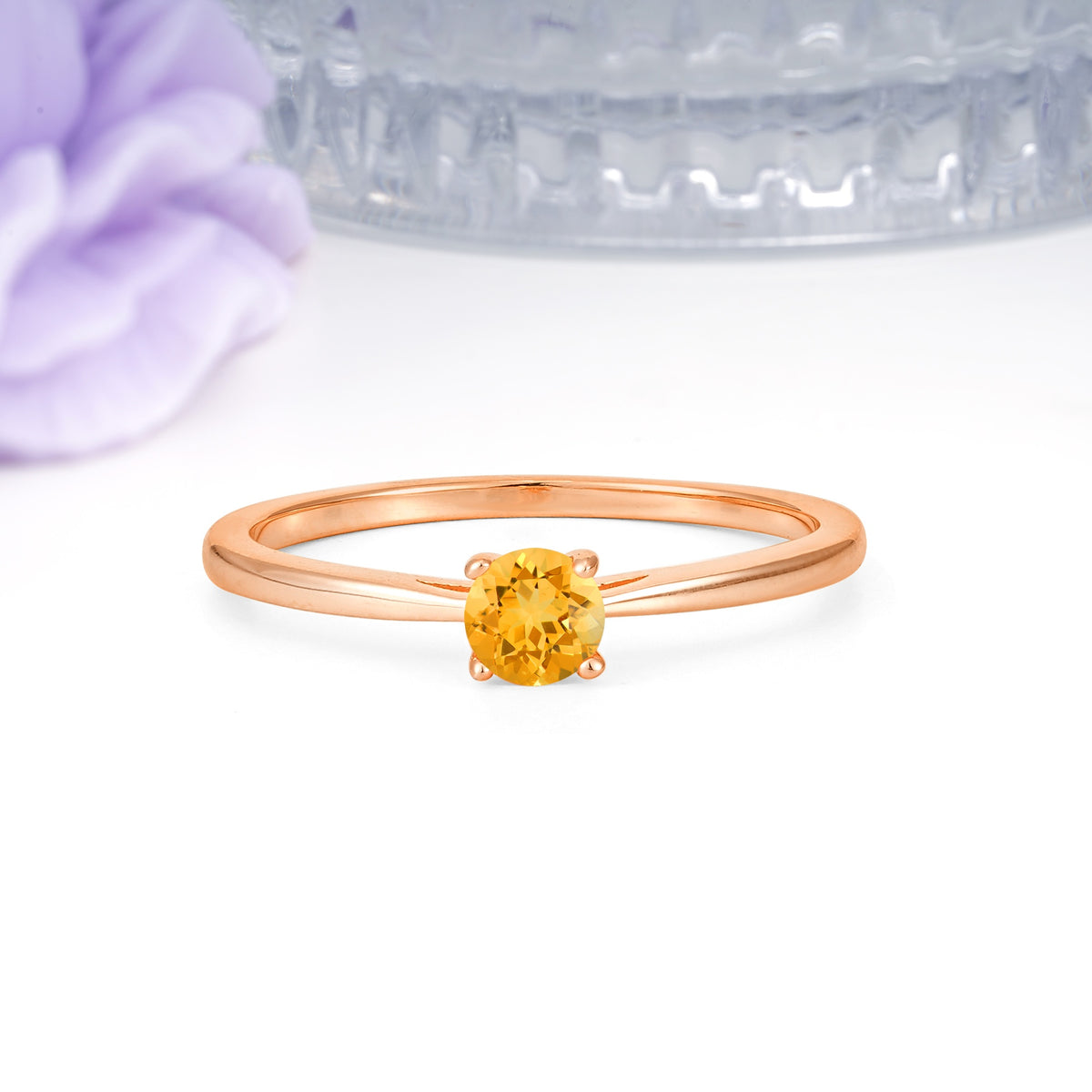 Minimalist Classic 4-Prong Round Cut Citrine Engagement Ring - Additional view