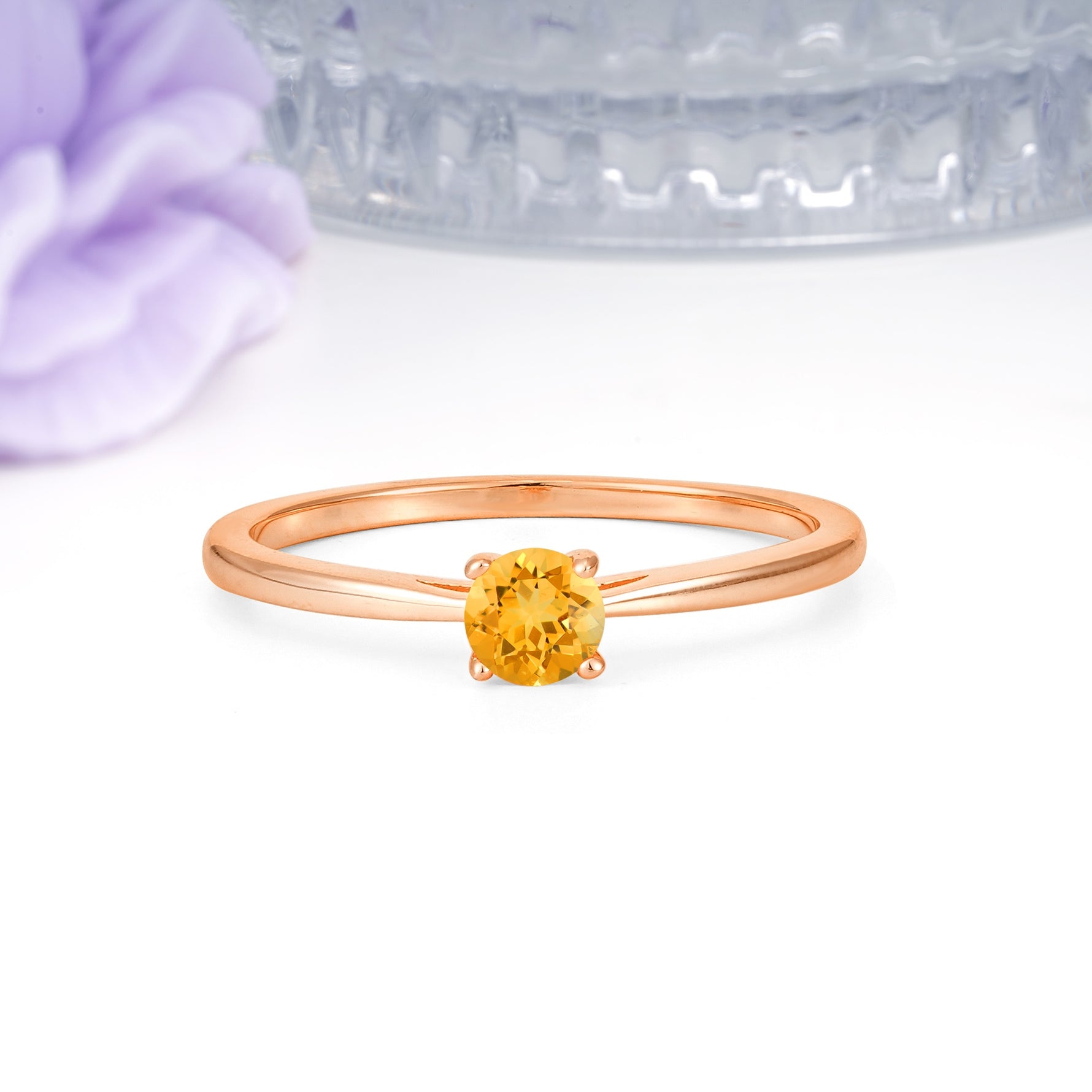 Minimalist Classic 4-Prong Round Cut Citrine Engagement Ring - Additional view