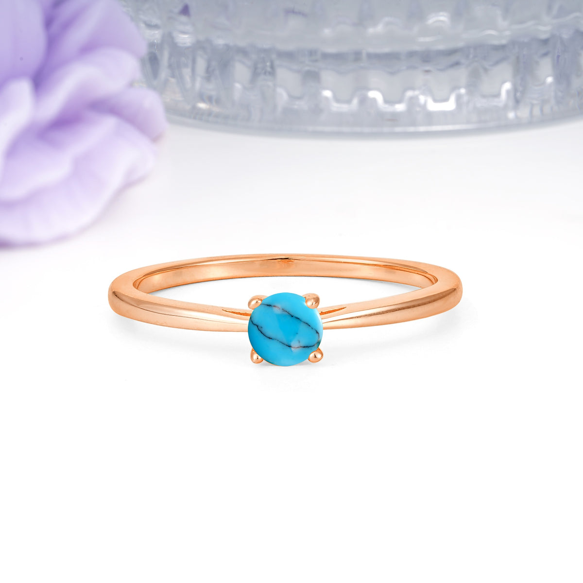Minimalist Classic 4-Prong Round Cut Turquoise Engagement Ring - Additional view