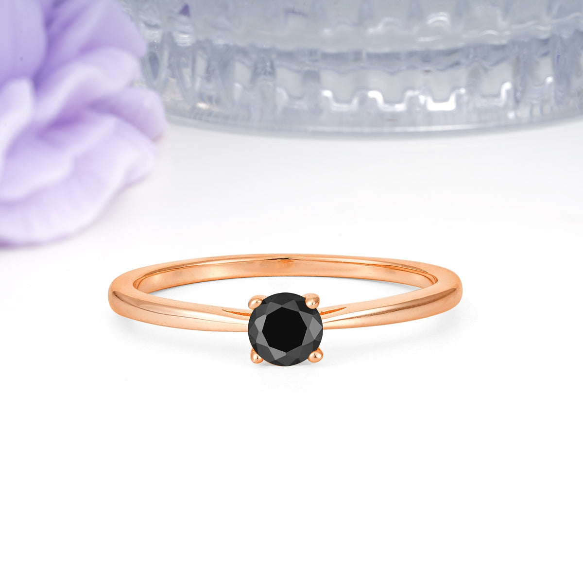 Minimalist Classic 4-Prong Round Cut Black Onyx Engagement Ring - Additional view