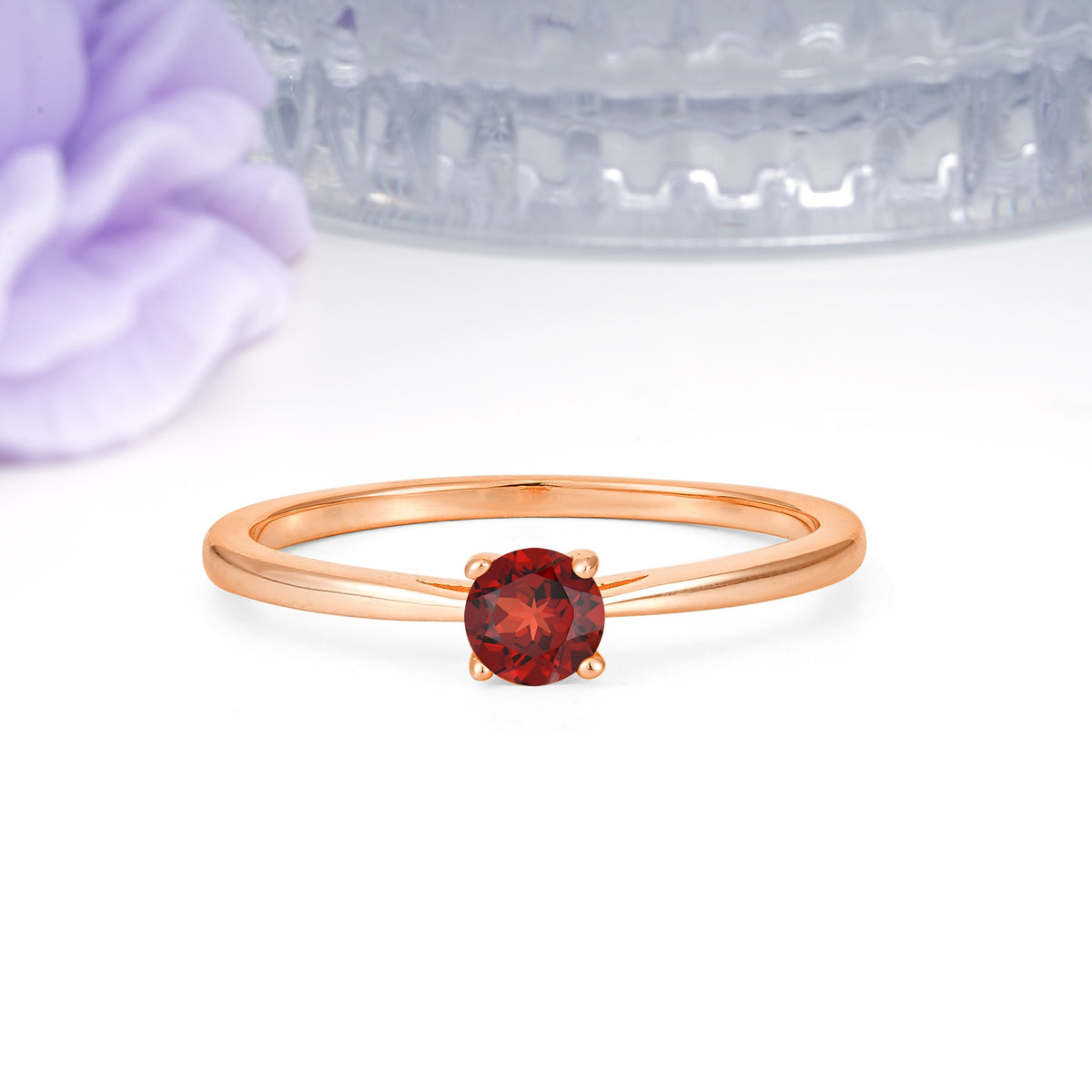 Minimalist Classic 4-Prong Round Cut Garnet Engagement Ring - Additional view