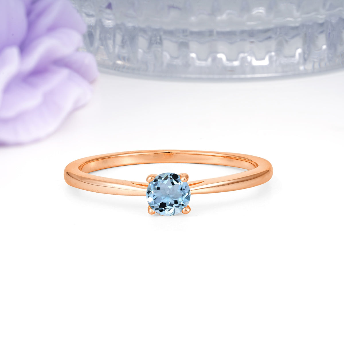 Minimalist Classic 4-Prong Round Cut Aquamarine Engagement Ring - Additional view