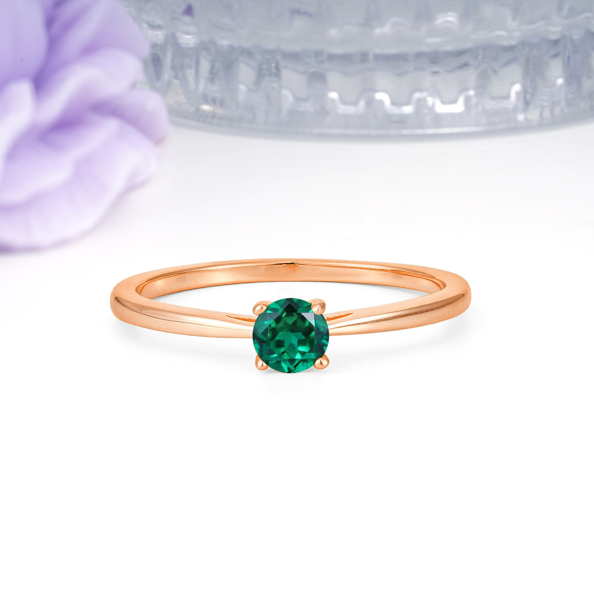 Minimalist Classic 4-Prong Round Cut Emerald Engagement Ring - Additional view