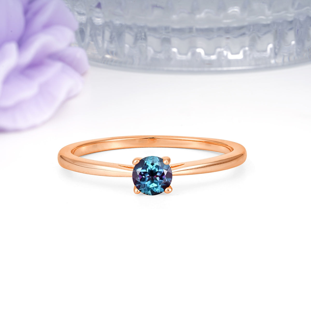 Minimalist Classic 4-Prong Round Cut Alexandrite Engagement Ring - Additional view