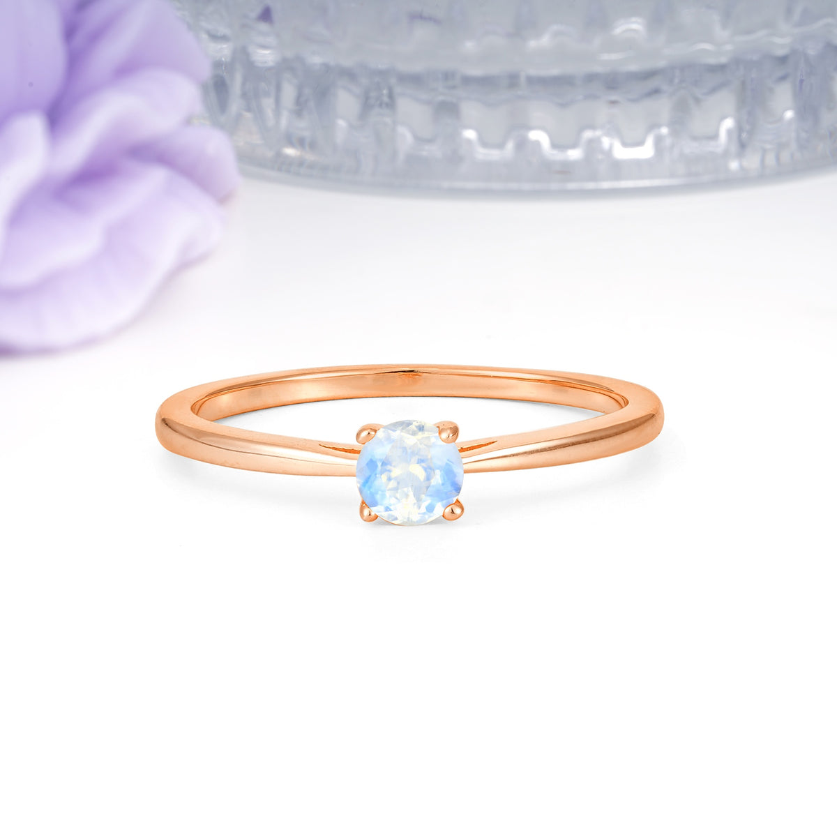 Minimalist Classic 4-Prong Round Cut Moonstone Engagement Ring - Additional view