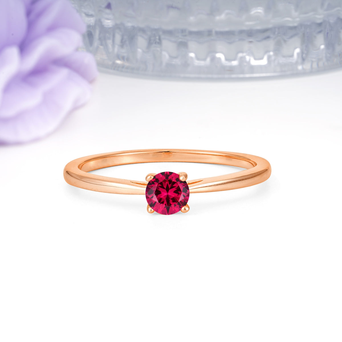 Minimalist Classic 4-Prong Round Cut Ruby Engagement Ring - Additional view