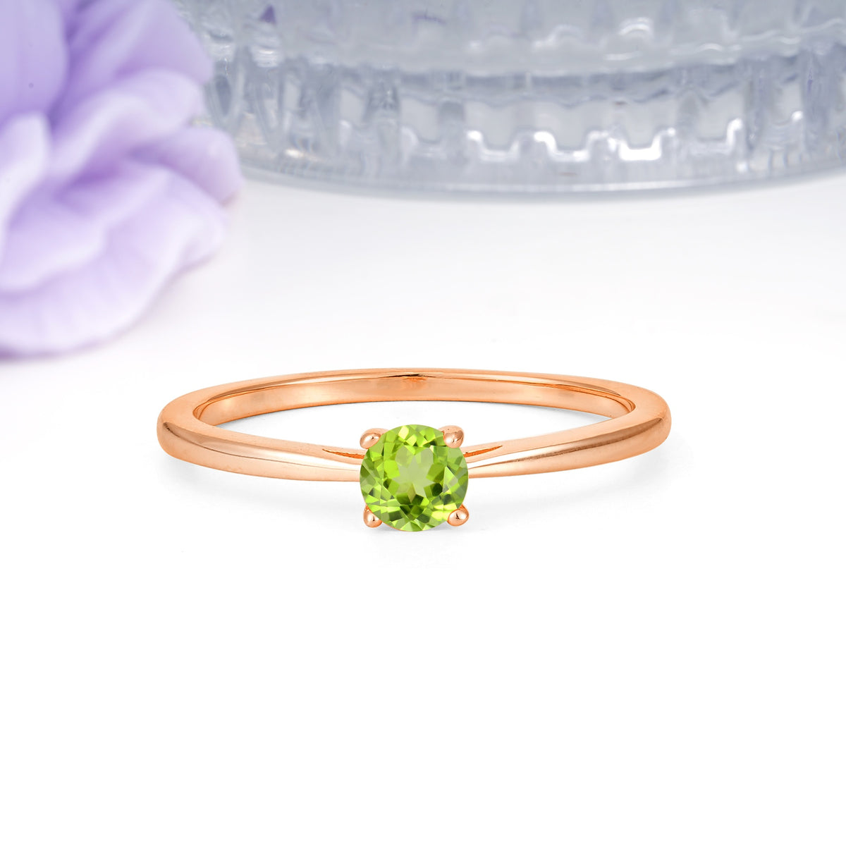 Minimalist Classic 4-Prong Round Cut Peridot Engagement Ring - Additional view