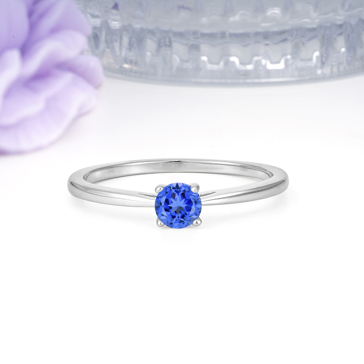Minimalist Classic 4-Prong Round Cut Sapphire Engagement Ring - Additional view