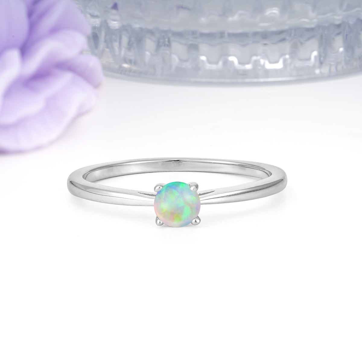 Minimalist Classic 4-Prong Round Cut Fire Opal Engagement Ring - Additional view
