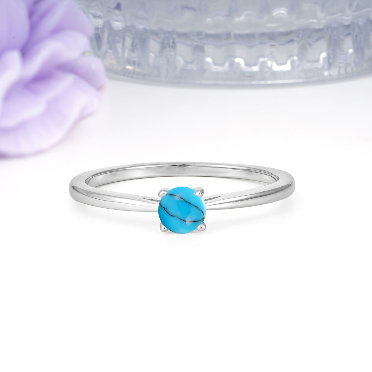 Minimalist Classic 4-Prong Round Cut Turquoise Engagement Ring - Additional view