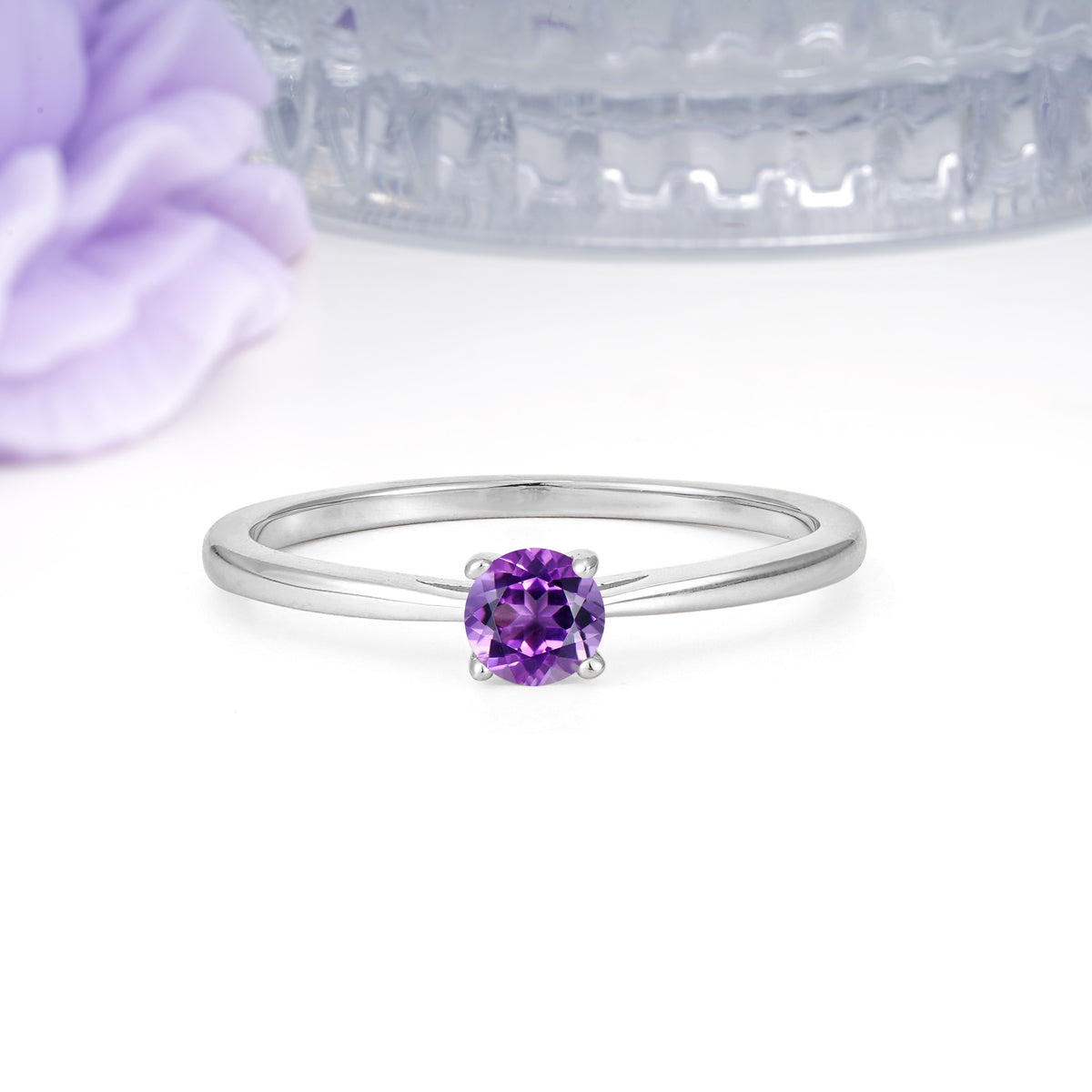 Minimalist Classic 4-Prong Round Cut Amethyst Engagement Ring - Additional view