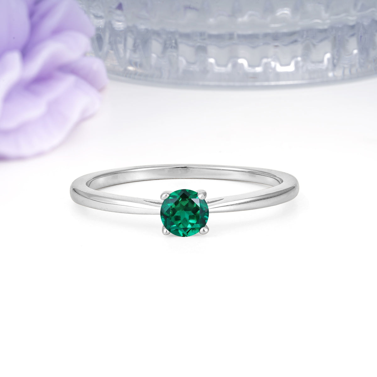 Minimalist Classic 4-Prong Round Cut Emerald Engagement Ring - Additional view