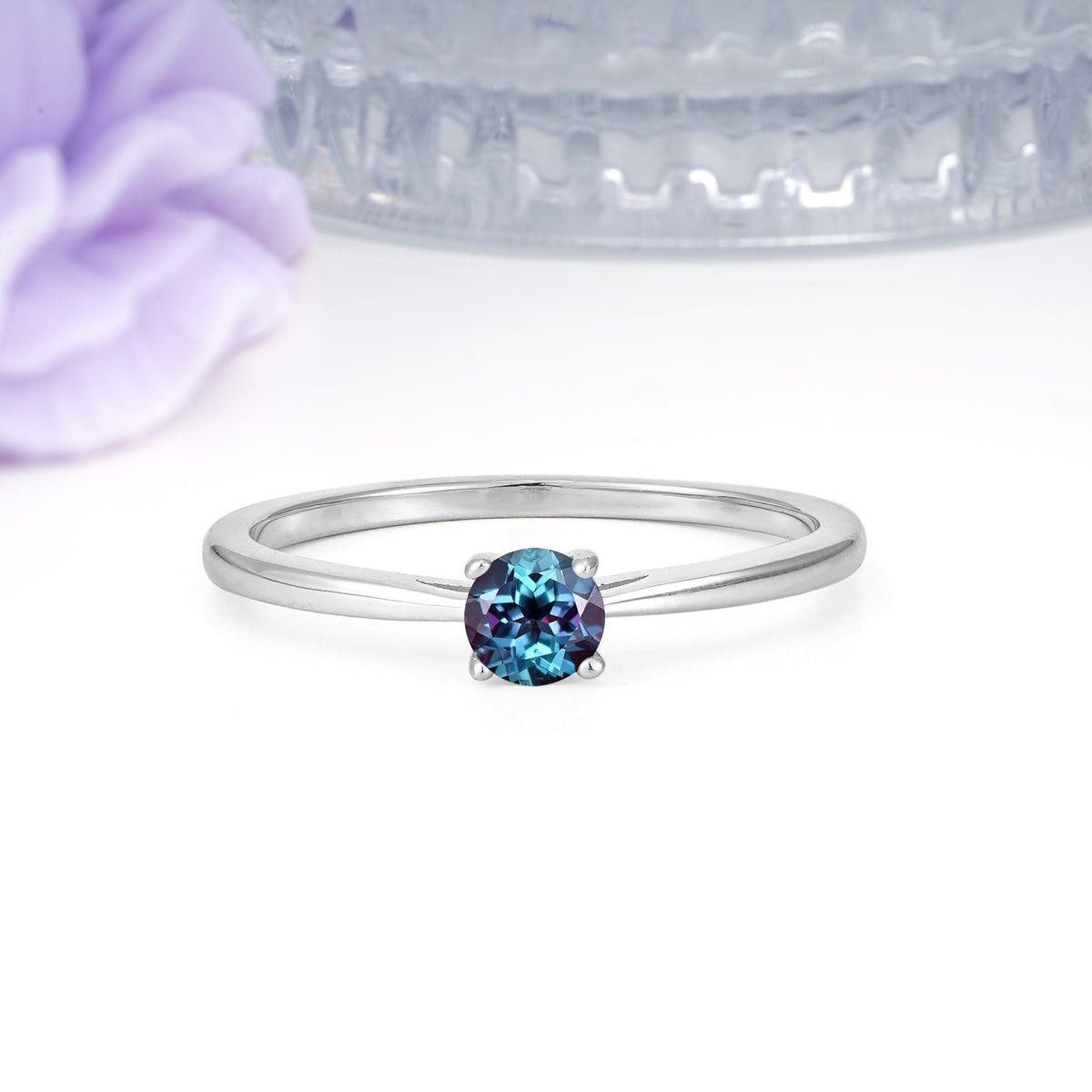 Minimalist Classic 4-Prong Round Cut Alexandrite Engagement Ring - Additional view