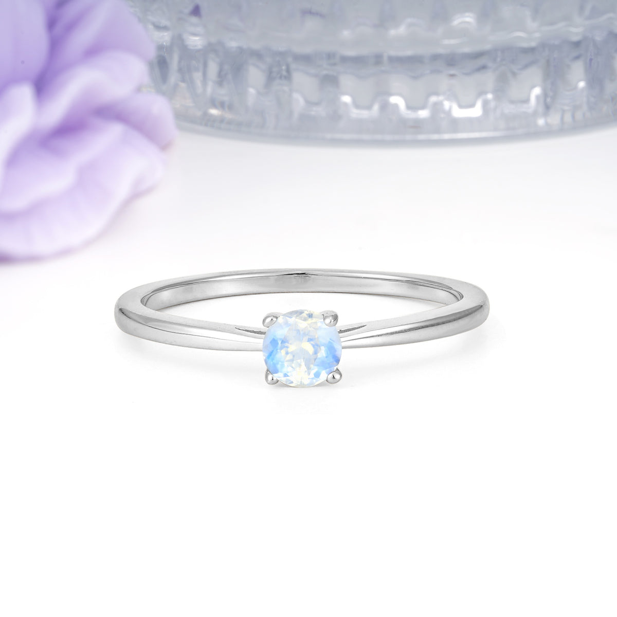 Minimalist Classic 4-Prong Round Cut Moonstone Engagement Ring - Additional view