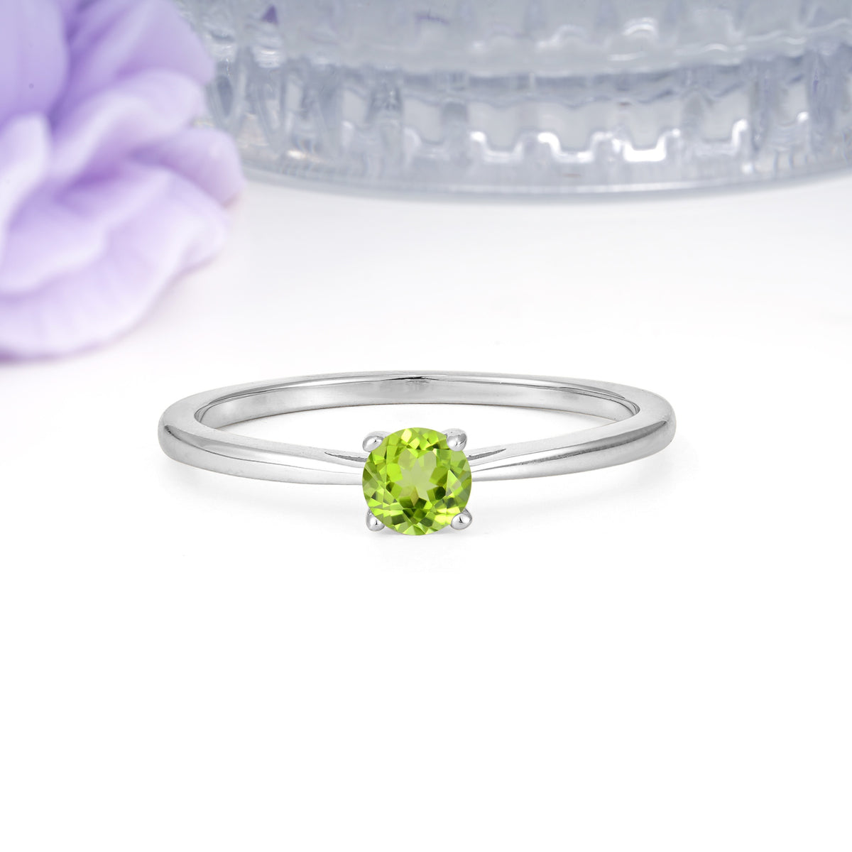 Minimalist Classic 4-Prong Round Cut Peridot Engagement Ring - Additional view