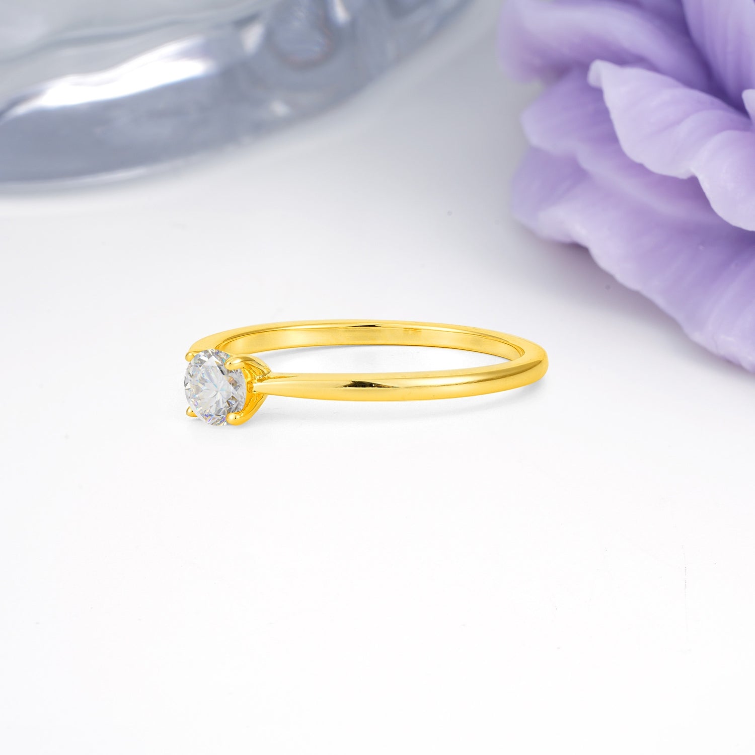 Minimalist Classic 4-Prong Round Cut Moissanite Engagement Ring - Additional view