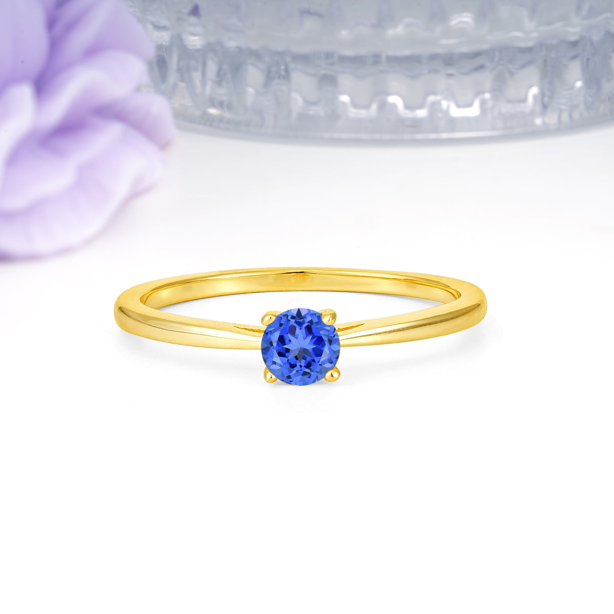 Minimalist Classic 4-Prong Round Cut Sapphire Engagement Ring - Additional view