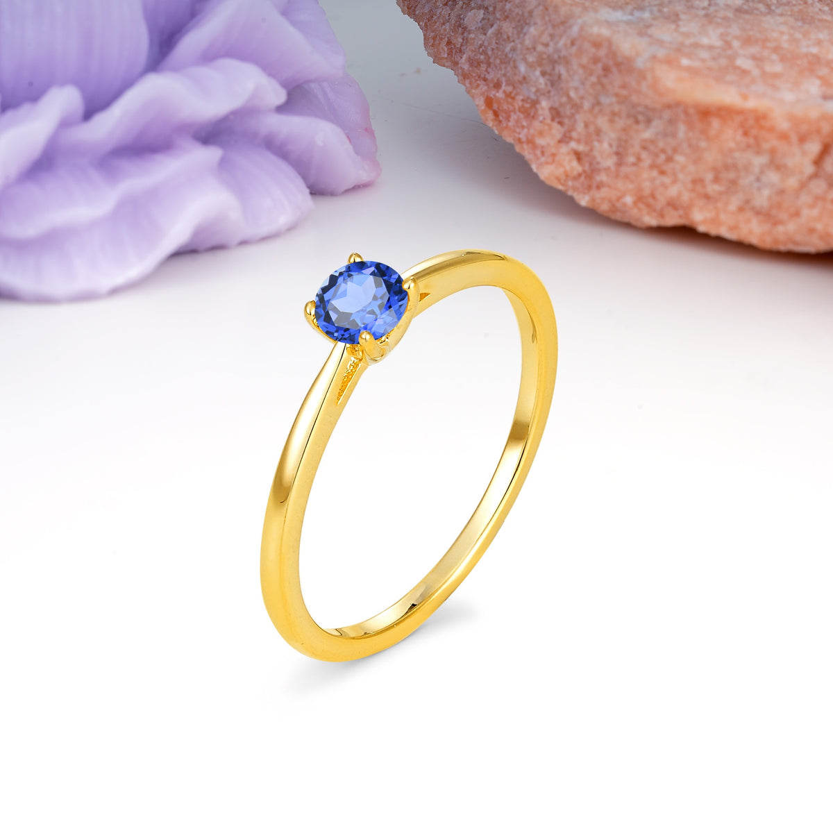 Minimalist Classic 4-Prong Round Cut Sapphire Engagement Ring - Additional view