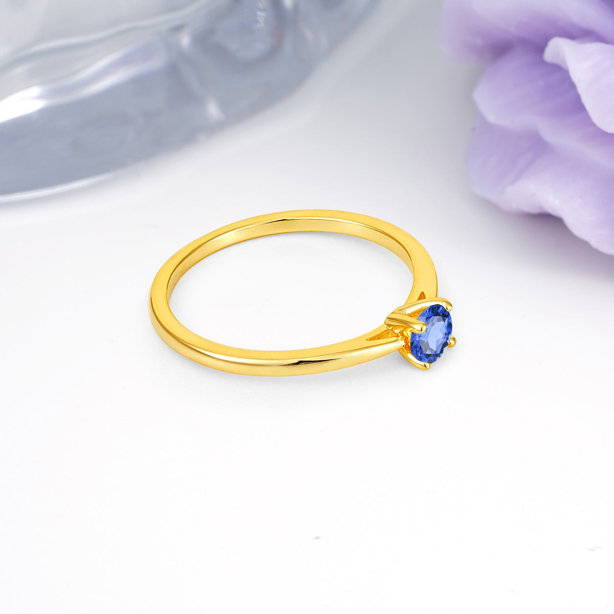 Minimalist Classic 4-Prong Round Cut Sapphire Engagement Ring - Additional view