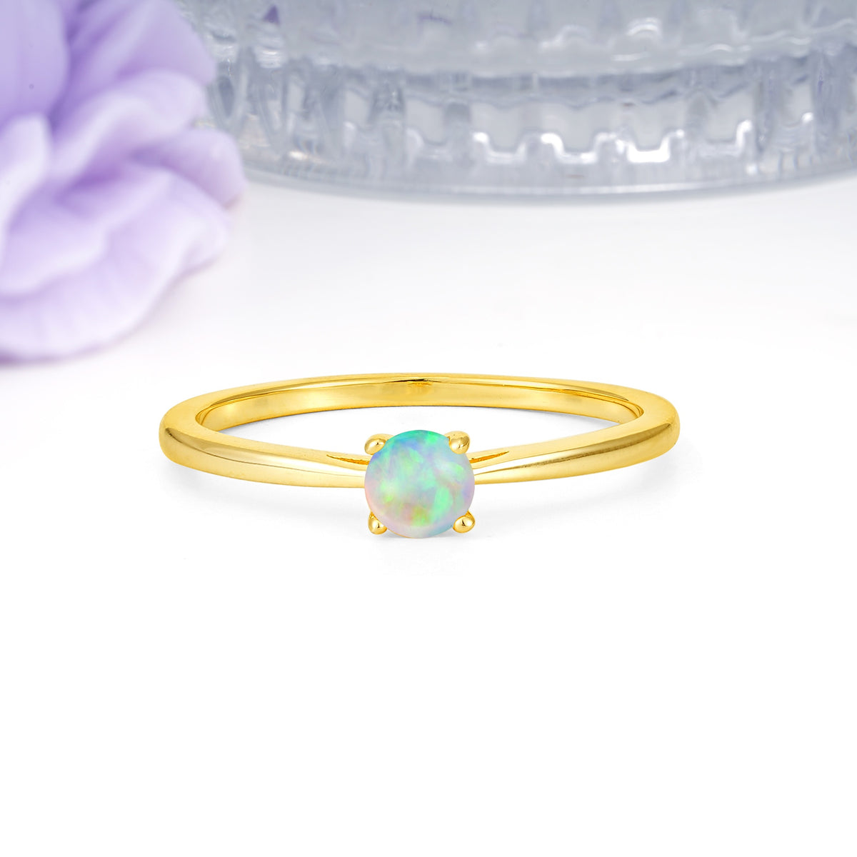 Minimalist Classic 4-Prong Round Cut Fire Opal Engagement Ring - Additional view