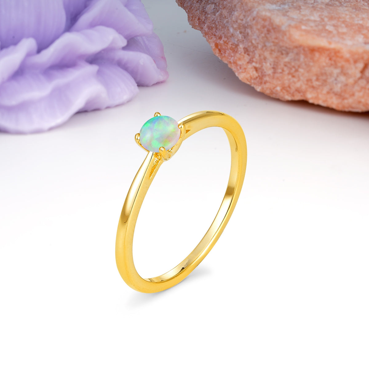 Minimalist Classic 4-Prong Round Cut Fire Opal Engagement Ring - Additional view