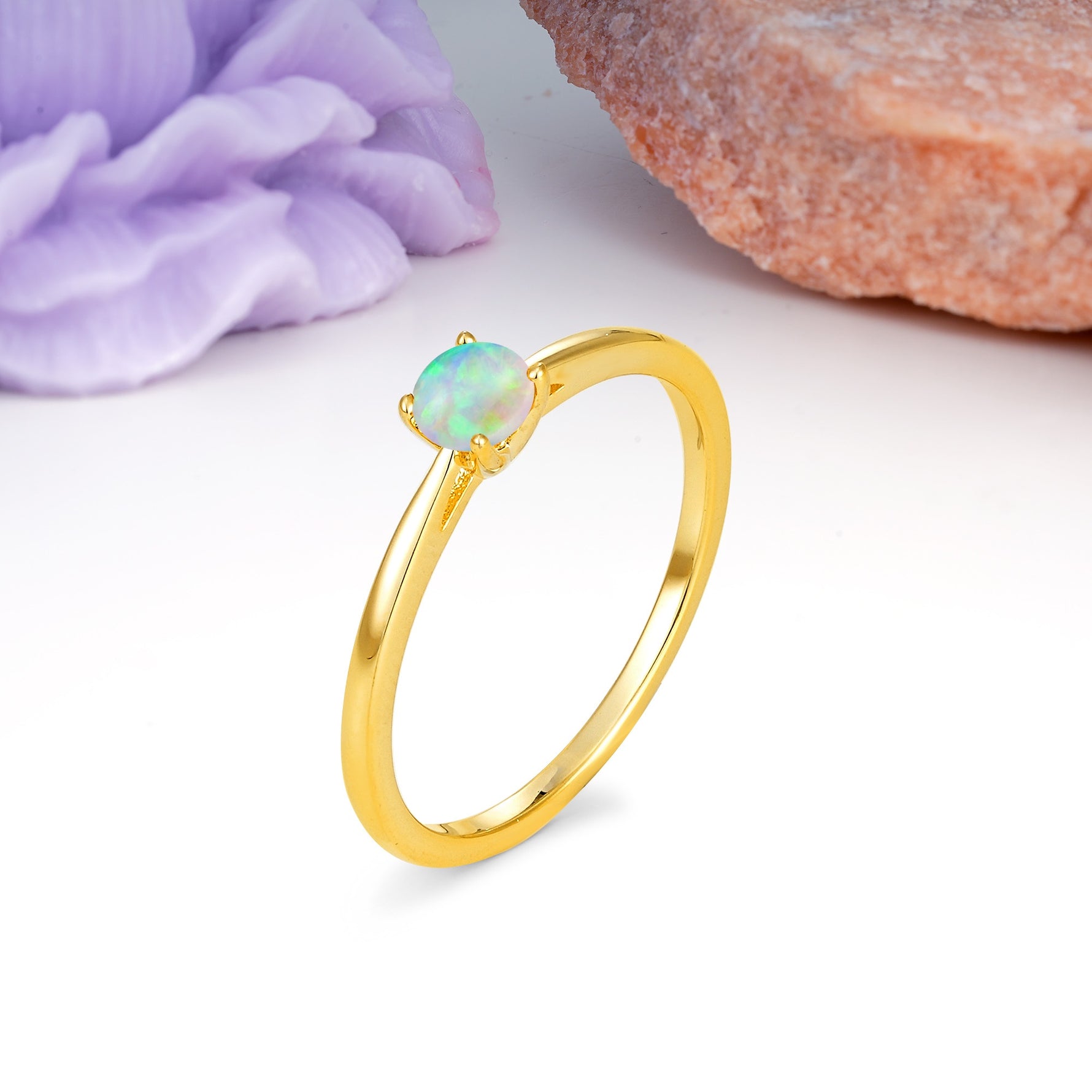 Minimalist Classic 4-Prong Round Cut Fire Opal Engagement Ring - Additional view