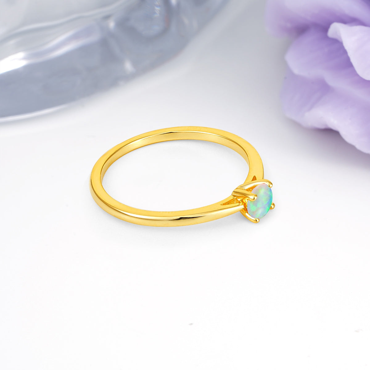 Minimalist Classic 4-Prong Round Cut Fire Opal Engagement Ring - Additional view