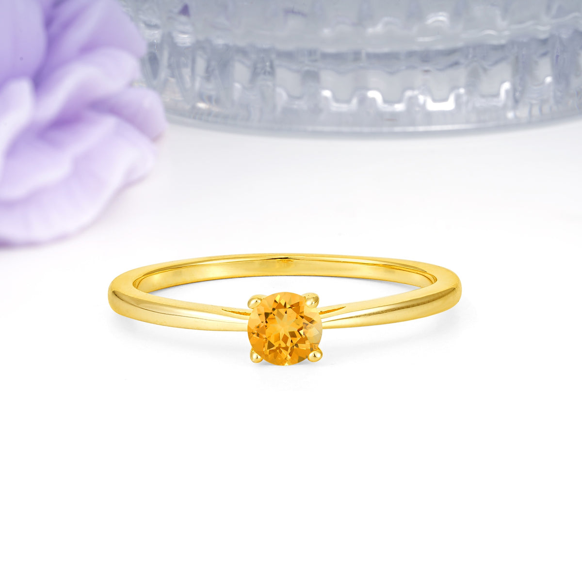 Minimalist Classic 4-Prong Round Cut Citrine Engagement Ring - Additional view
