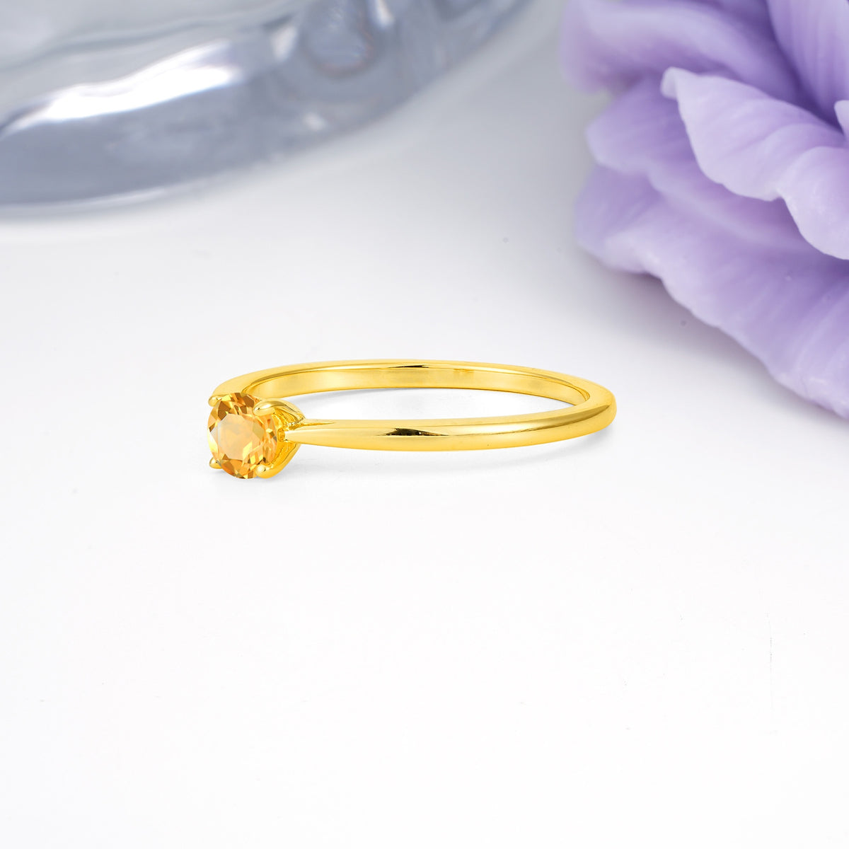Minimalist Classic 4-Prong Round Cut Citrine Engagement Ring - Additional view