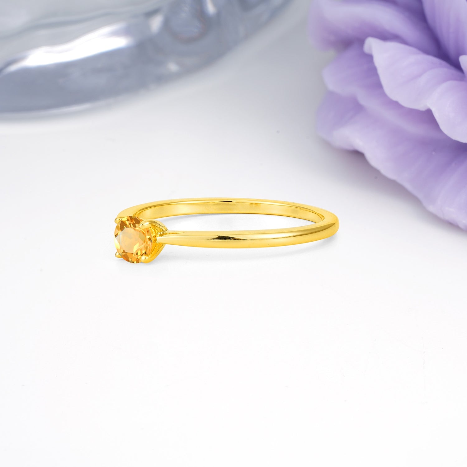 Minimalist Classic 4-Prong Round Cut Citrine Engagement Ring - Additional view