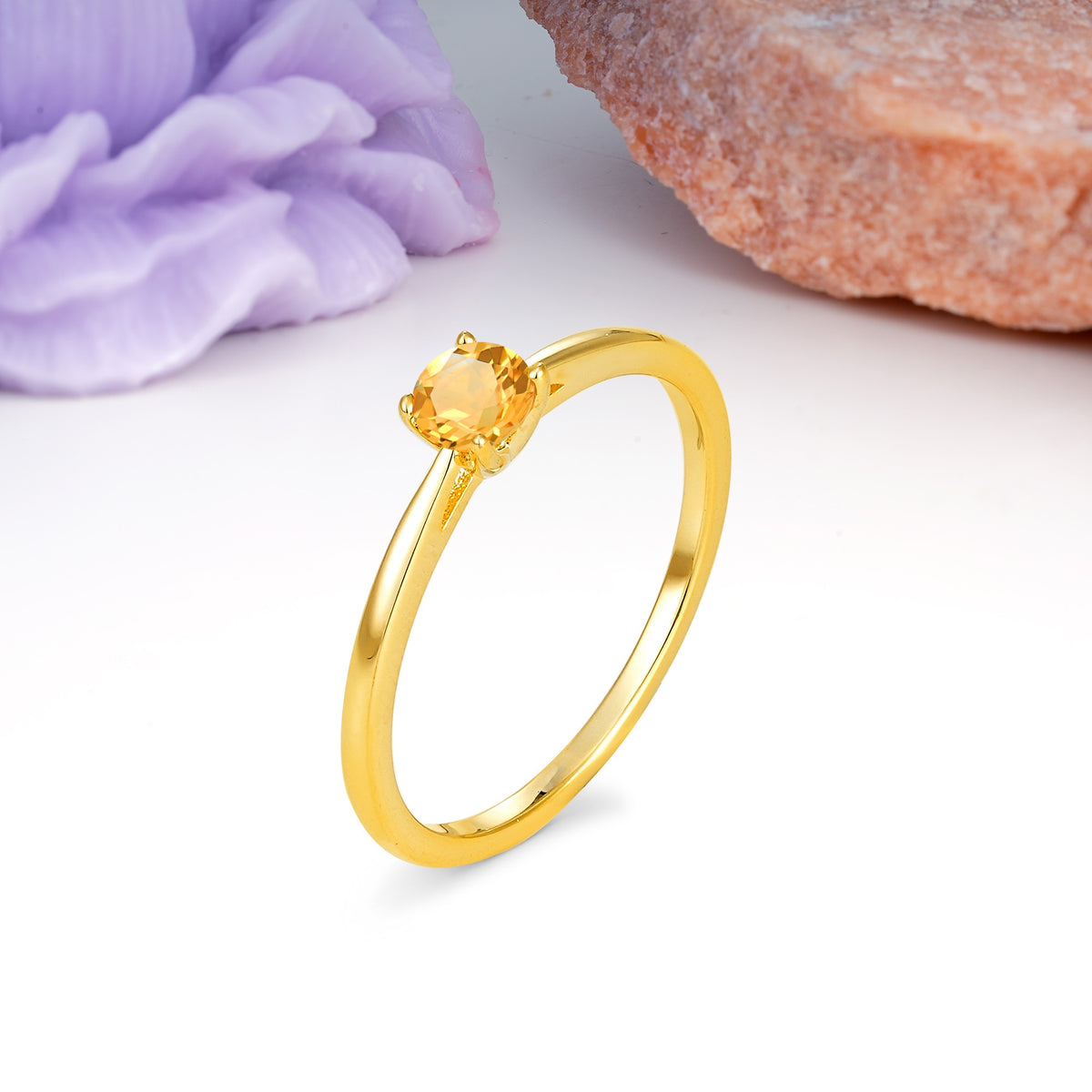 Minimalist Classic 4-Prong Round Cut Citrine Engagement Ring - Additional view