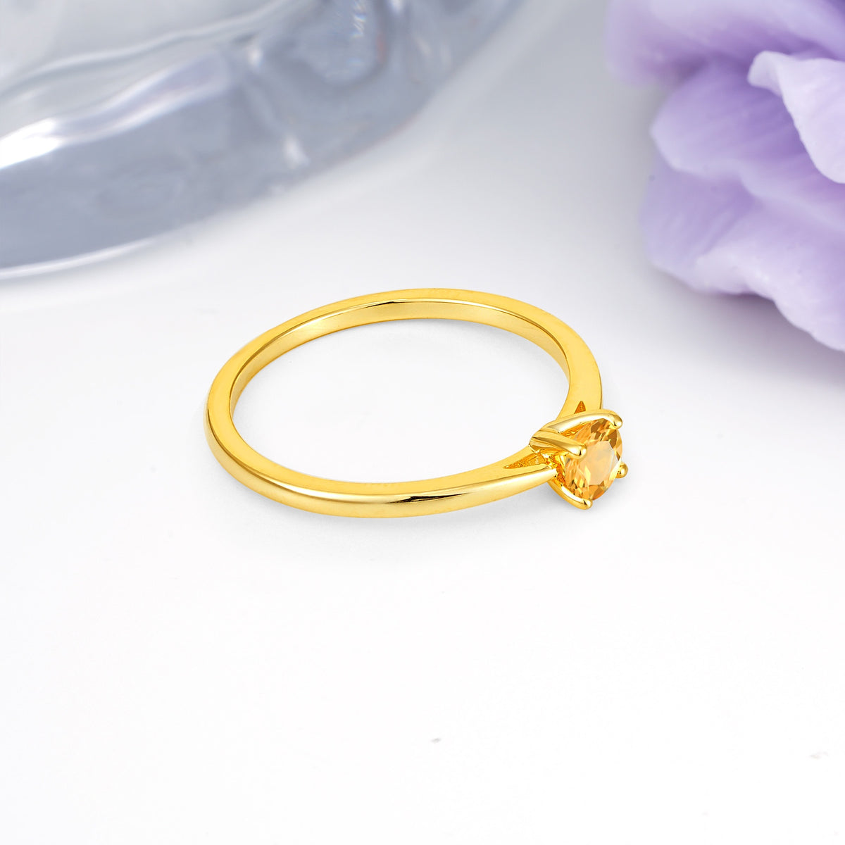 Minimalist Classic 4-Prong Round Cut Citrine Engagement Ring - Additional view