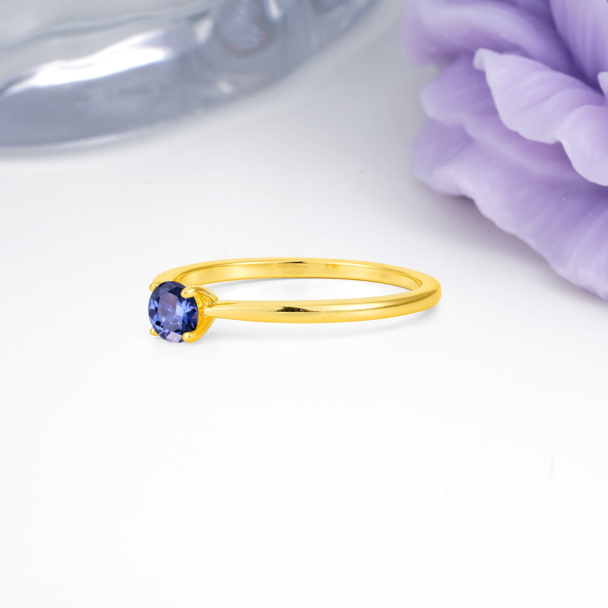 Minimalist Classic 4-Prong Round Cut Tanzanite Engagement Ring - Additional view