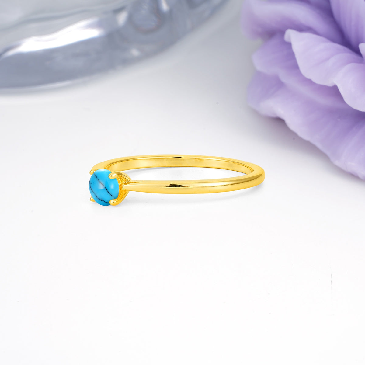 Minimalist Classic 4-Prong Round Cut Turquoise Engagement Ring - Additional view