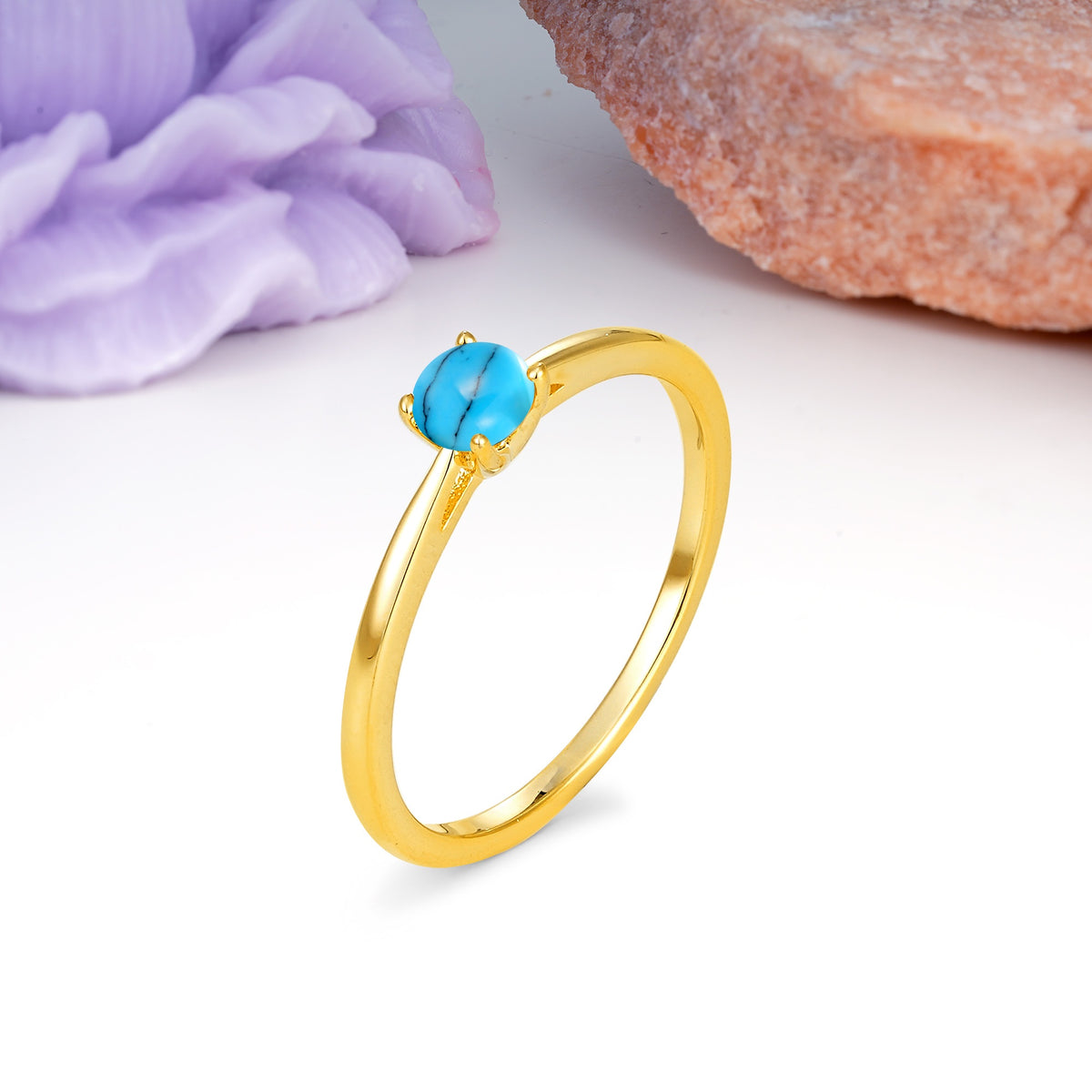 Minimalist Classic 4-Prong Round Cut Turquoise Engagement Ring - Additional view