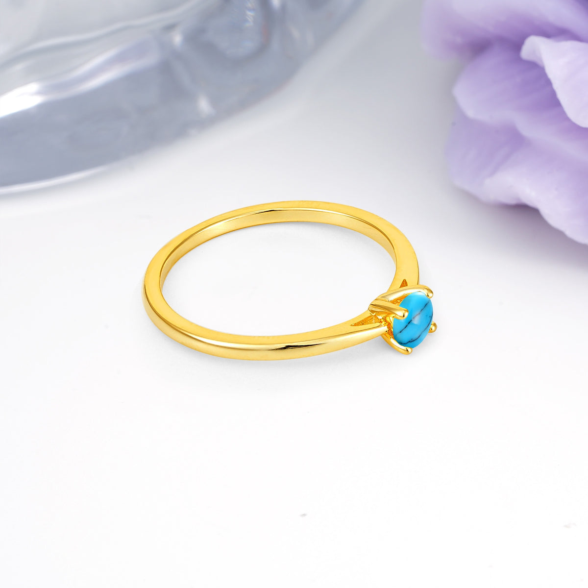 Minimalist Classic 4-Prong Round Cut Turquoise Engagement Ring - Additional view