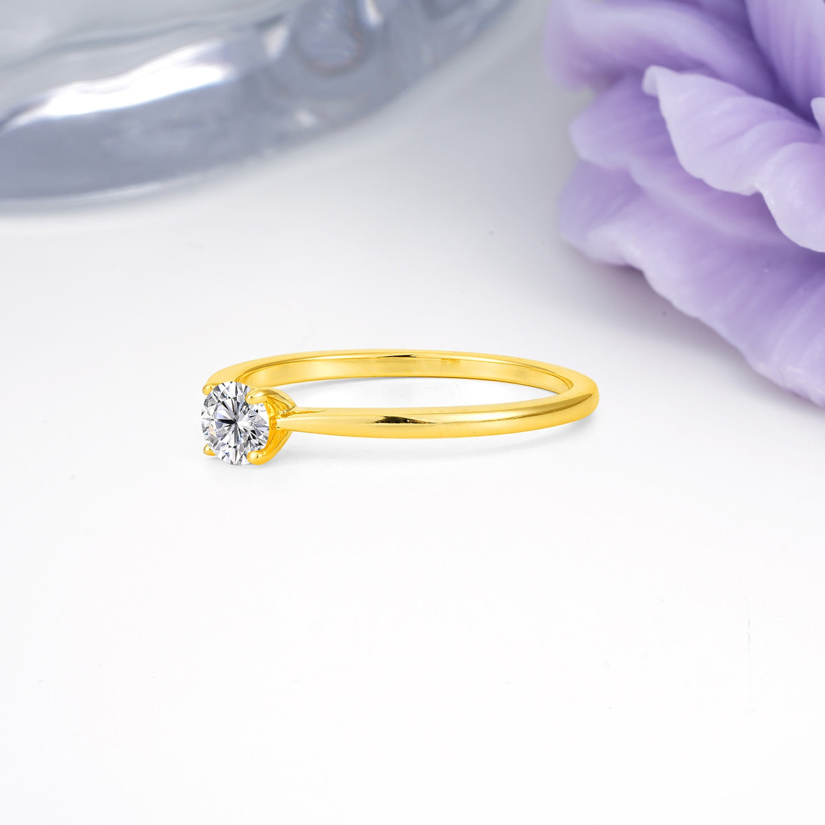 Minimalist Classic 4-Prong Round Cut Lab Diamond Engagement Ring - Additional view