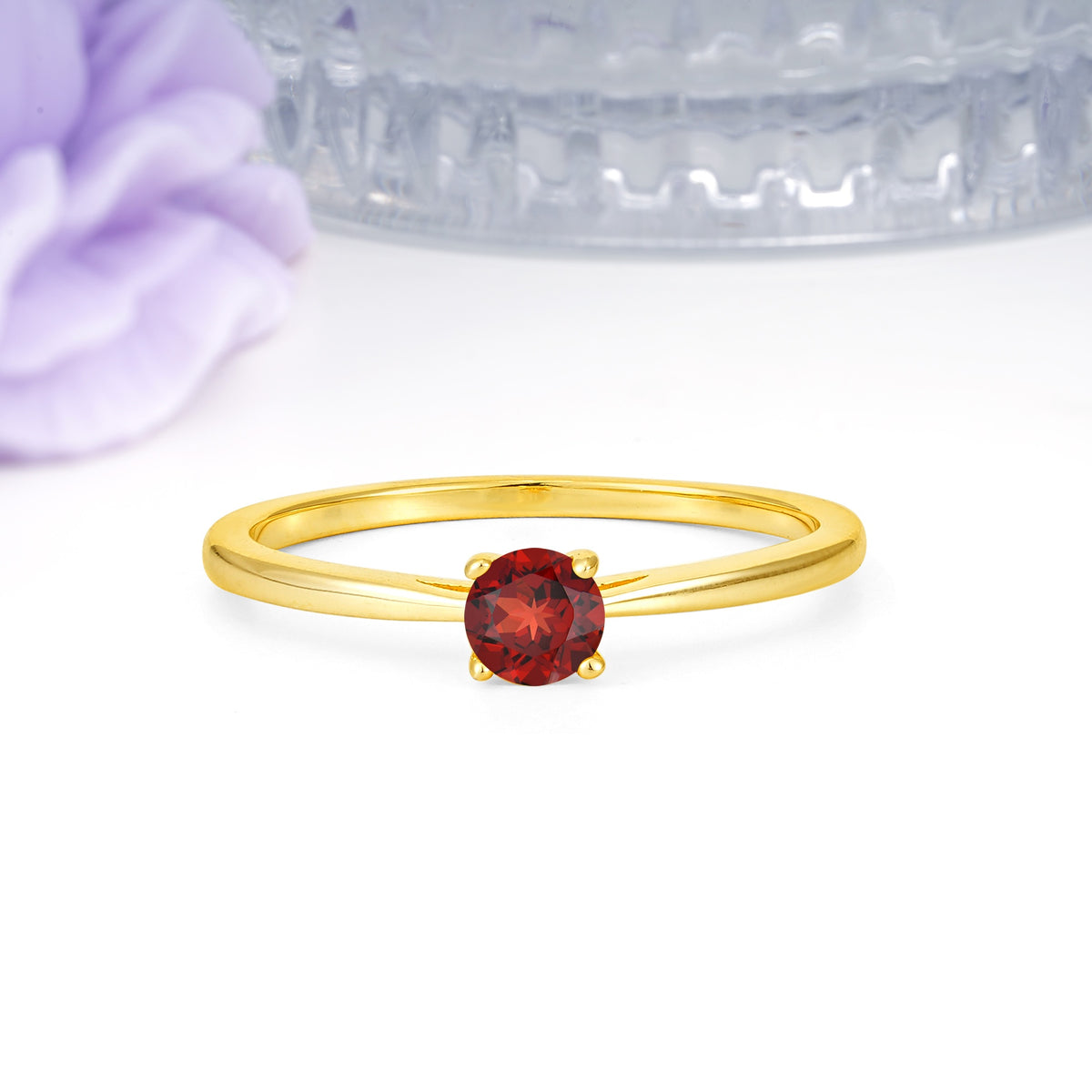 Minimalist Classic 4-Prong Round Cut Garnet Engagement Ring - Additional view