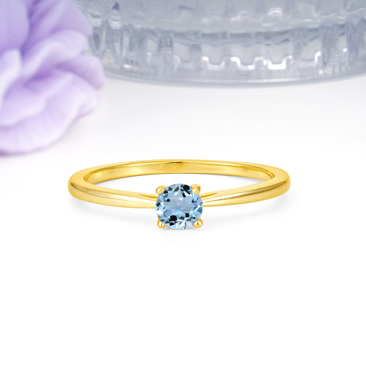 Minimalist Classic 4-Prong Round Cut Aquamarine Engagement Ring - Additional view