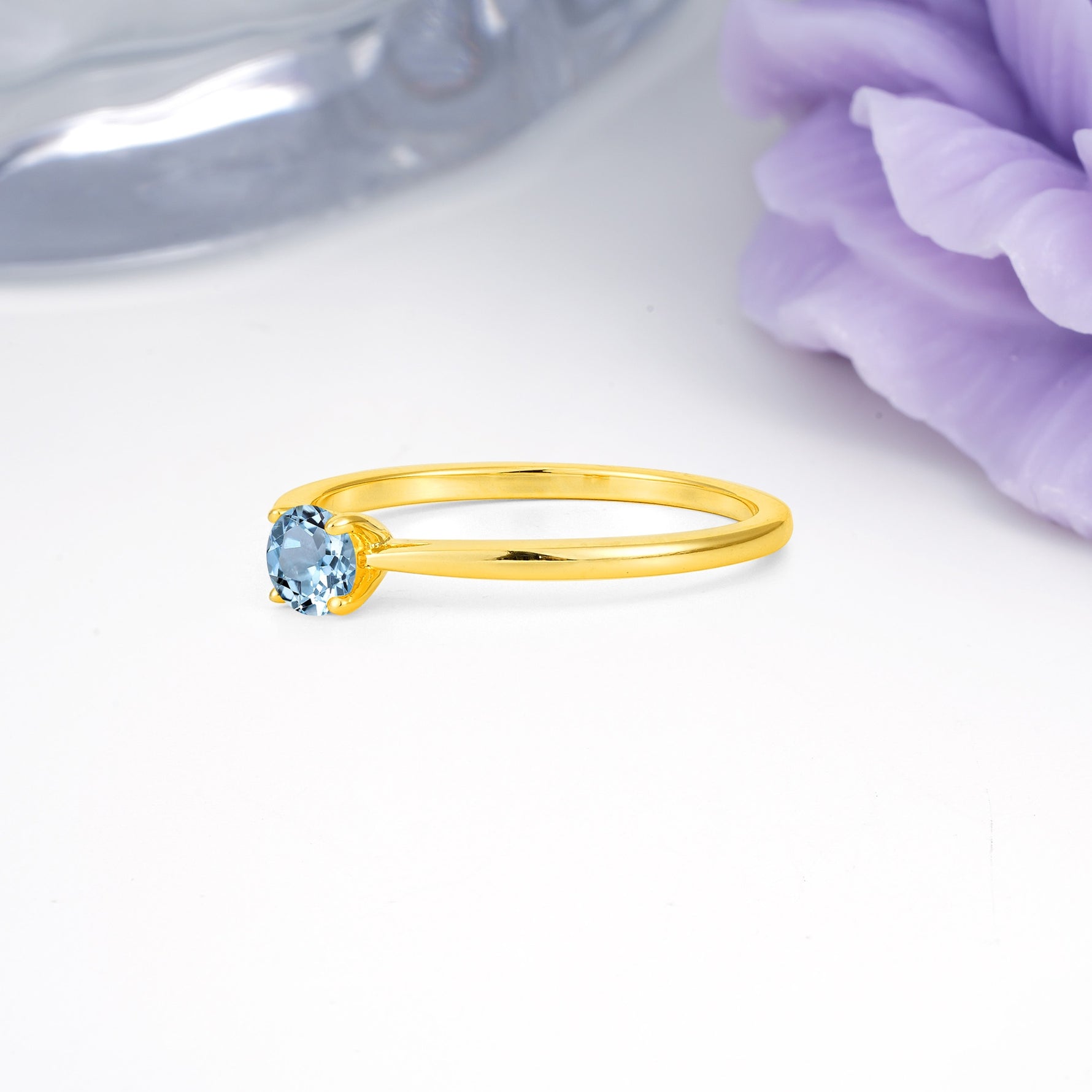 Minimalist Classic 4-Prong Round Cut Aquamarine Engagement Ring - Additional view