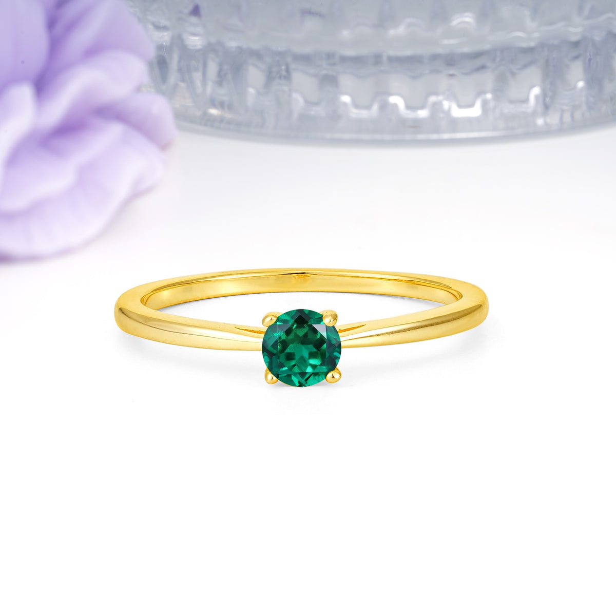 Minimalist Classic 4-Prong Round Cut Emerald Engagement Ring - Additional view