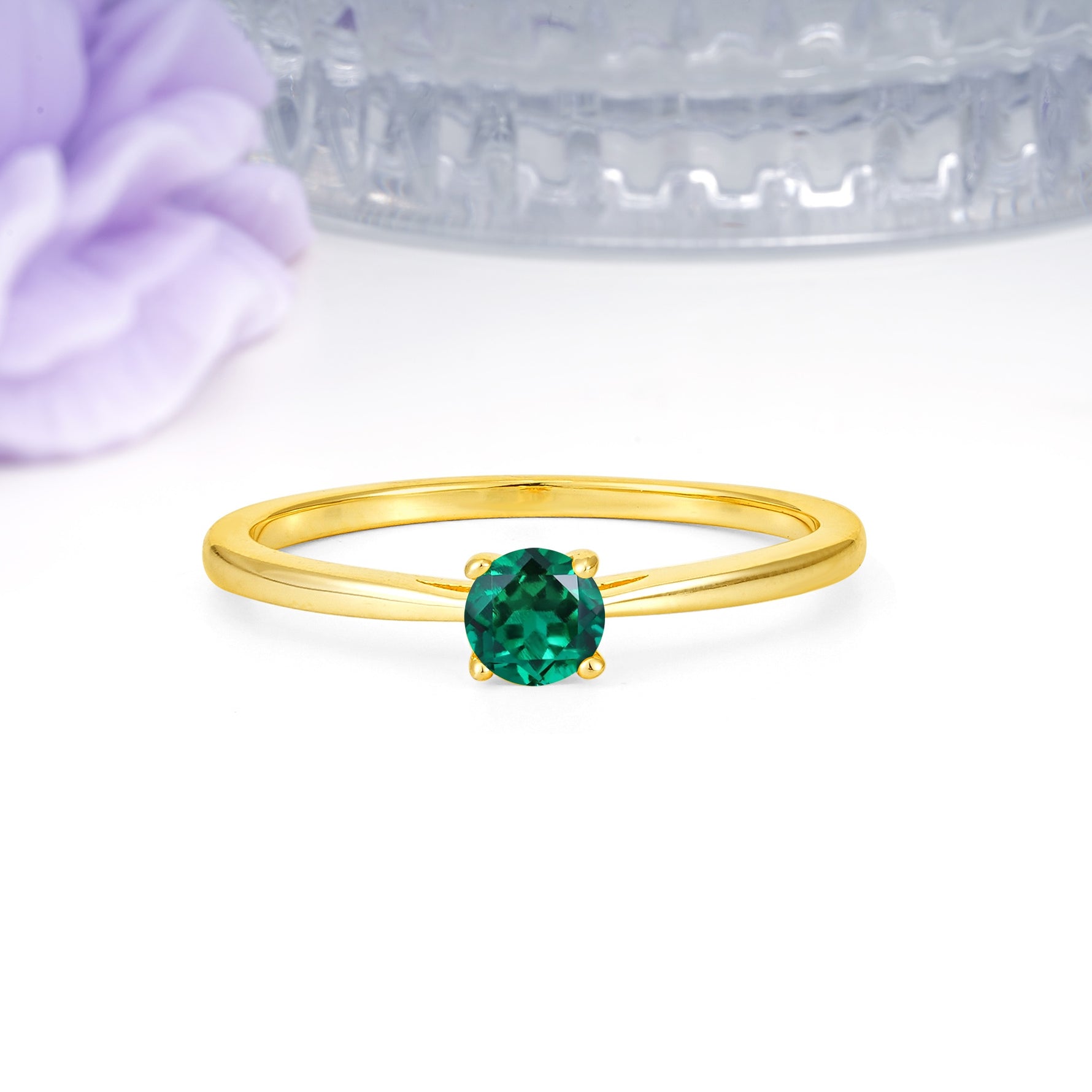 Minimalist Classic 4-Prong Round Cut Emerald Engagement Ring - Additional view