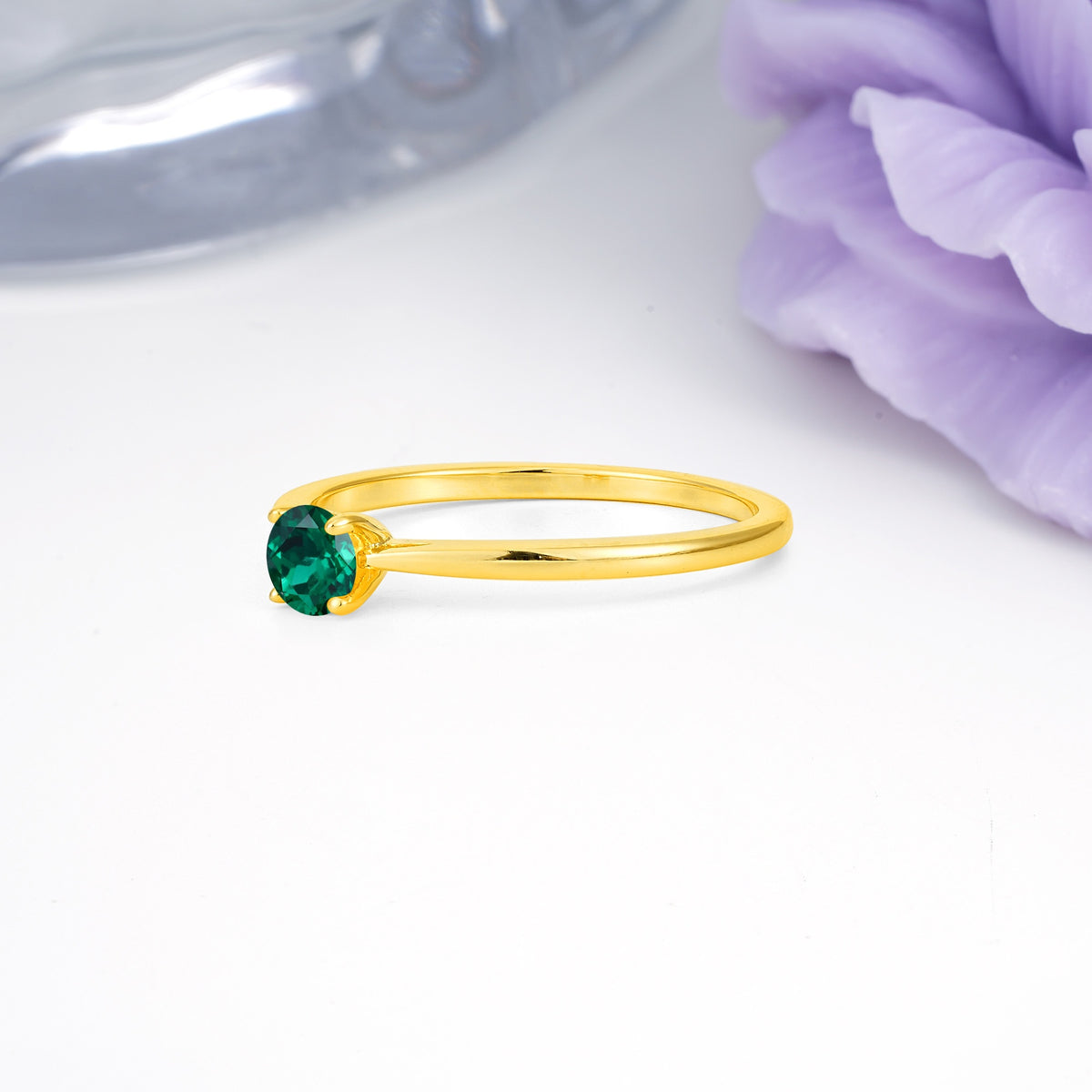 Minimalist Classic 4-Prong Round Cut Emerald Engagement Ring - Additional view