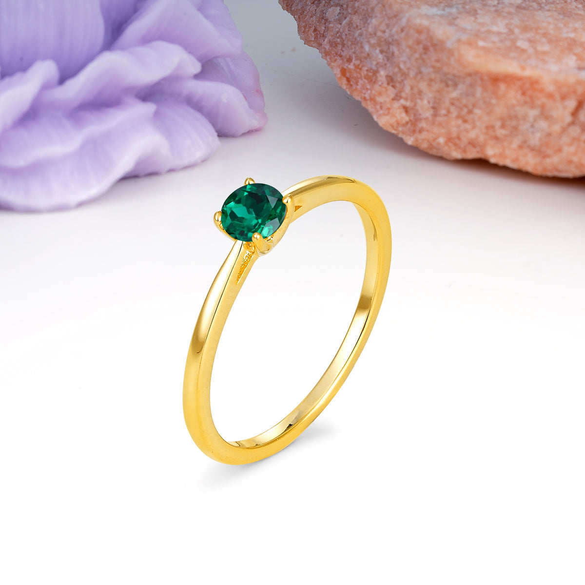 Minimalist Classic 4-Prong Round Cut Emerald Engagement Ring - Additional view