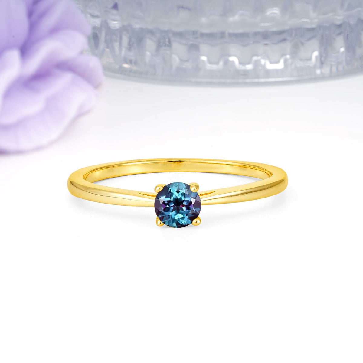 Minimalist Classic 4-Prong Round Cut Alexandrite Engagement Ring - Additional view